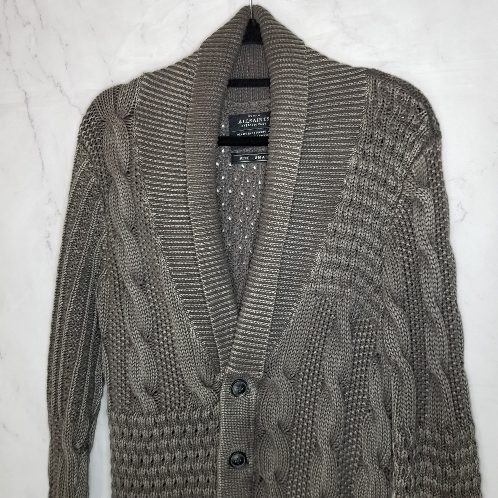 All Saints men's Whitby Cardigan sweater cableknit - Picture 3 of 8